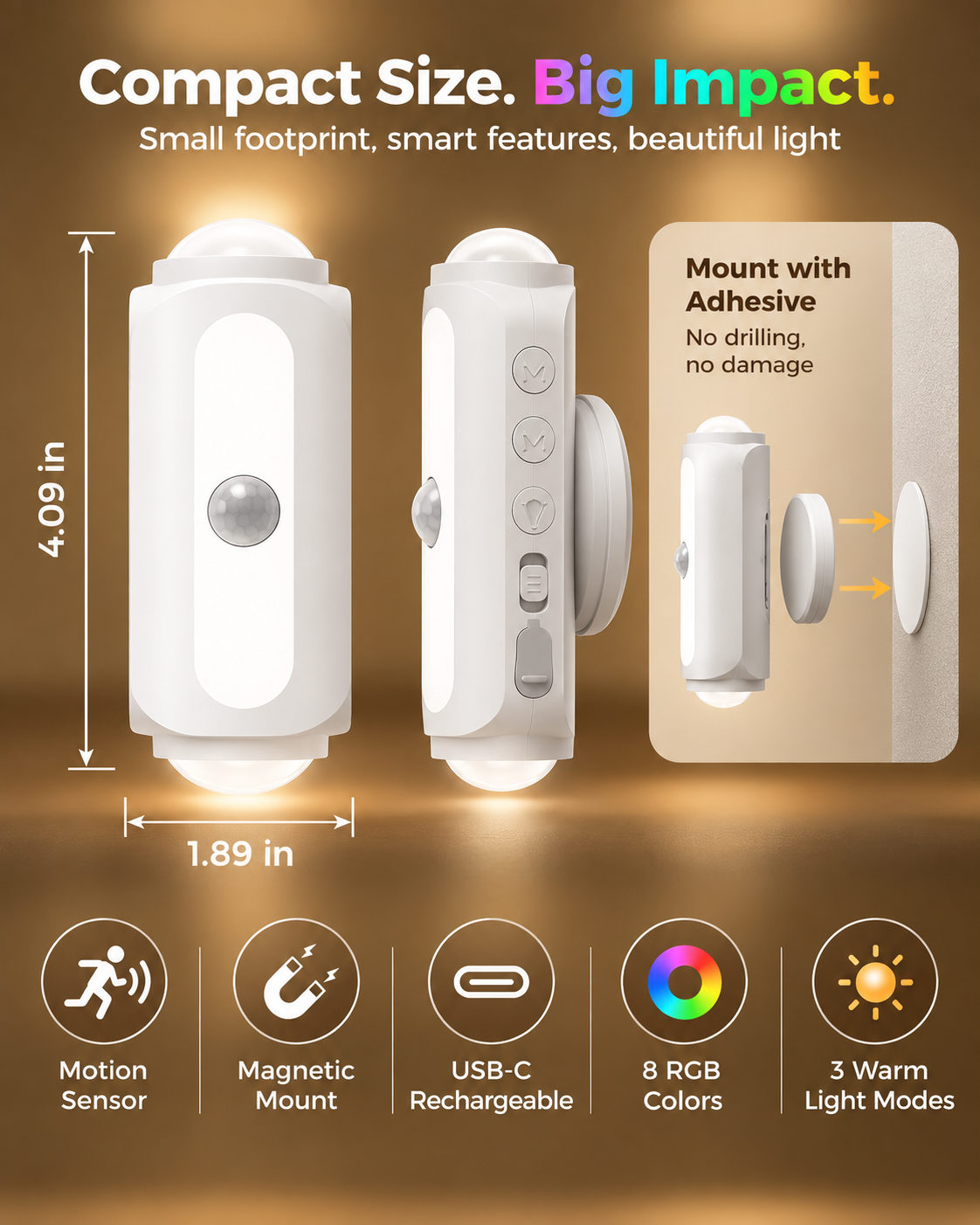 🎁Smart Motion Sensor Wall Light – Rechargeable RGB & Warm Light💎