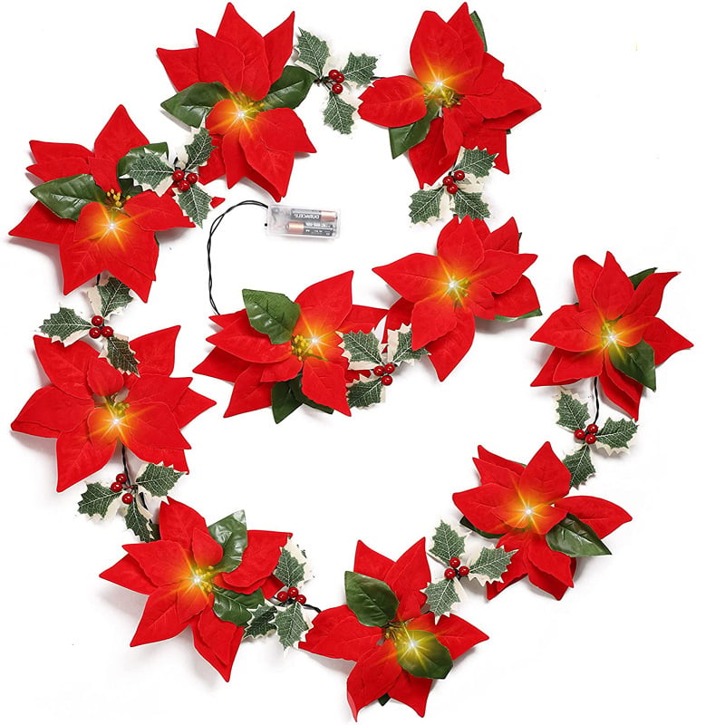 🎄 Christmas Poinsettia LED Garland Lights
