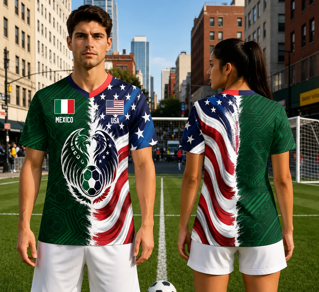 ⚽ Full Half USA Half Mexico Flag Split Print
