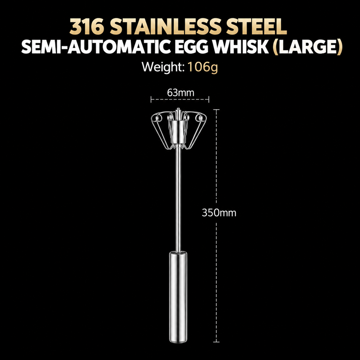 ✨🥛 Easy-Press Stainless Steel Whisk – Mix, Beat & Froth in Seconds