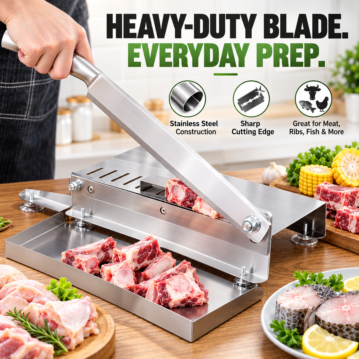🥩 Stainless Steel Meat & Bone Cutter – More Leverage, Easier Prep