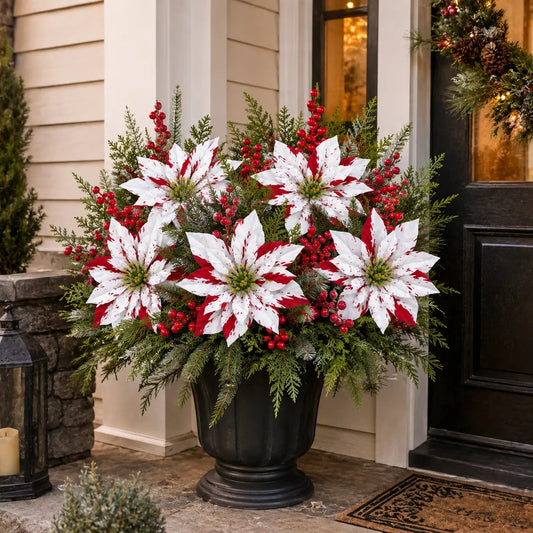 🎄 Christmas Poinsettia Planter Inserts – Instant Holiday Charm for Your Porch