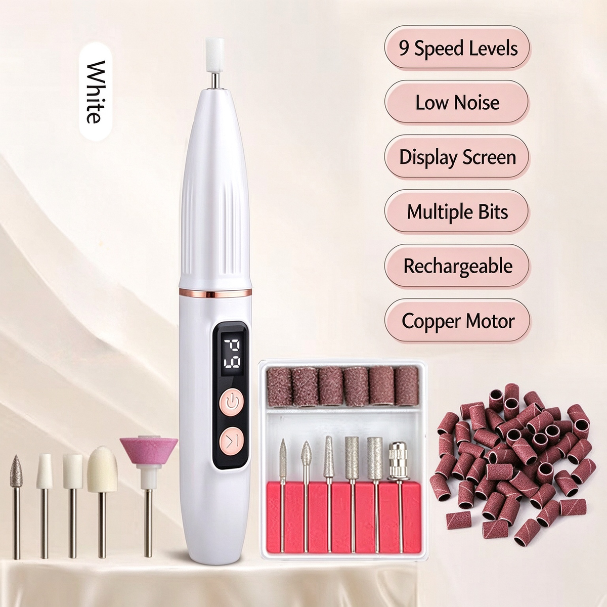 💎Rechargeable Nail Drill (20,000 RPM) — Portable electric nail grooming tool with bit set; suitable for hand and foot care and acrylic nails; cordless design.🔥