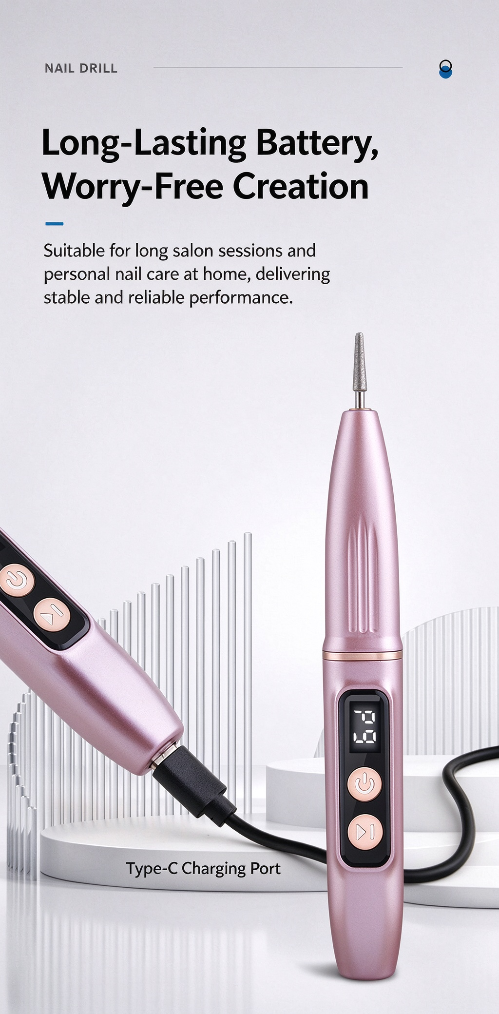 💎Rechargeable Nail Drill (20,000 RPM) — Portable electric nail grooming tool with bit set; suitable for hand and foot care and acrylic nails; cordless design.🔥