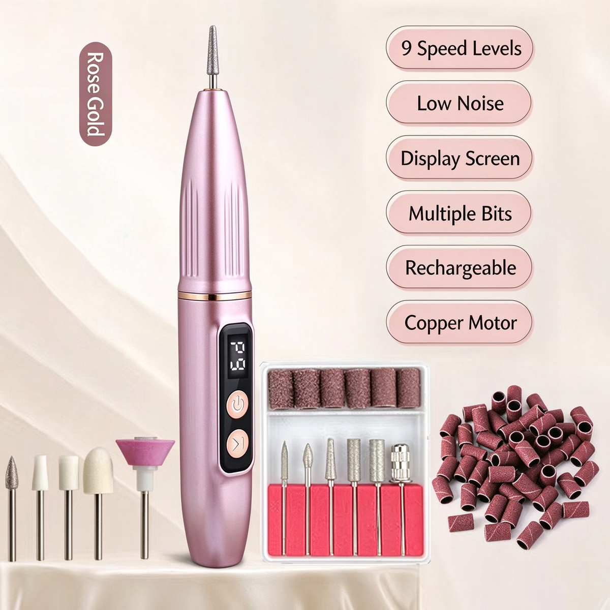 💎Rechargeable Nail Drill (20,000 RPM) — Portable electric nail grooming tool with bit set; suitable for hand and foot care and acrylic nails; cordless design.🔥