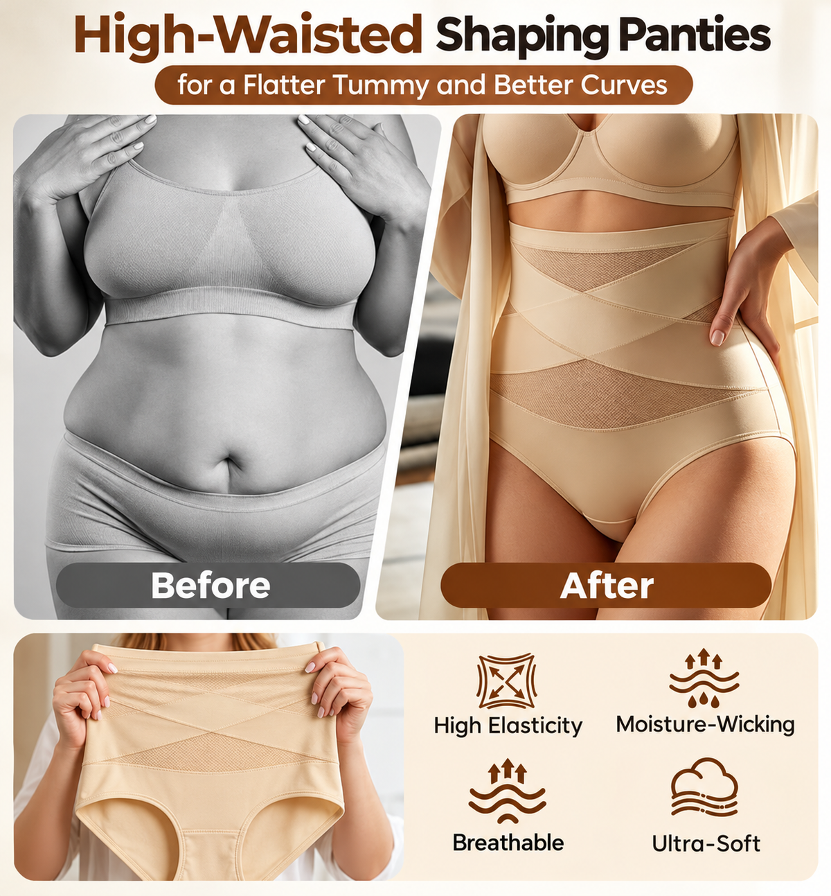 🌸🔥 Plus Size High-Waisted Tummy Control Panties – Cross-Front Shaping Underwear for Women | Buy 2 Get 1 FREE! 💖