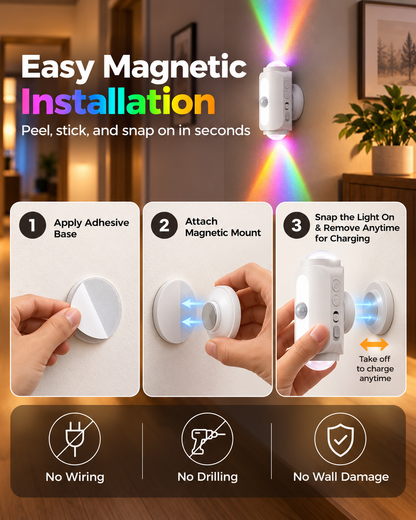 🎁Smart Motion Sensor Wall Light – Rechargeable RGB & Warm Light💎