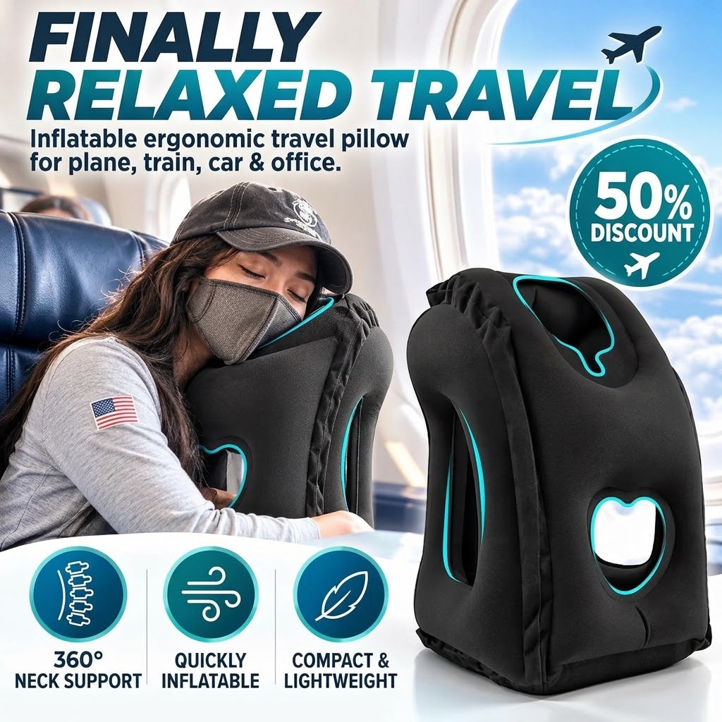 ✈️😴 Struggling to Sleep on Long Flights or Road Trips? Save 50% on This Inflatable Ergonomic Travel Pillow for Better Neck Support & Comfortable Rest Anywhere! 🧳💤