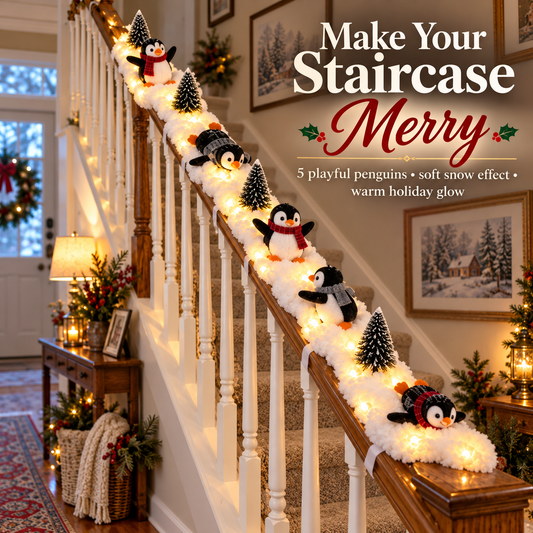 ⏰Last Day 50% OFF🔥Playful Penguin Snowy Stair Railing Decor