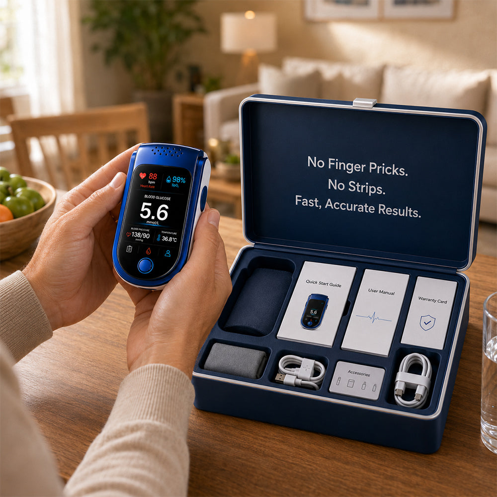 💧 Needle-free health monitoring device (capable of measuring blood oxygen, blood pressure, and blood glucose)