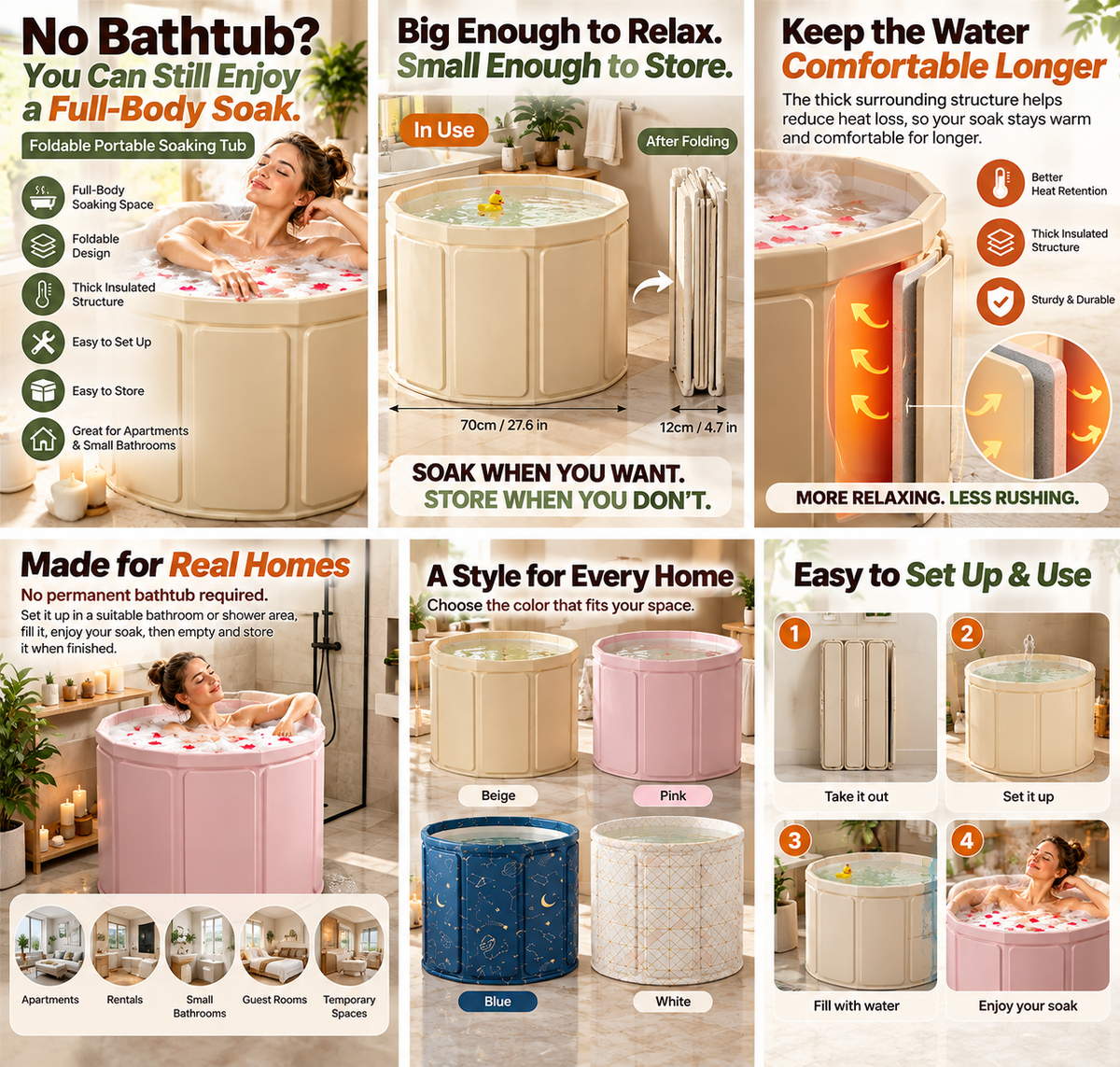 Foldable Portable Soaking Tub – Full-Body Bath for Small Spaces