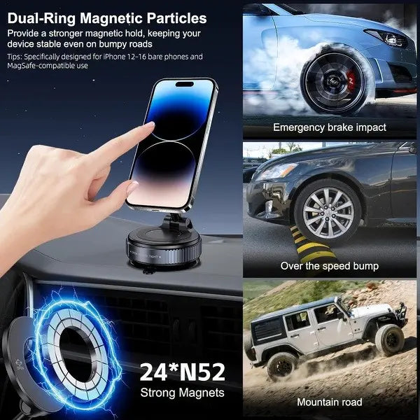 360° Adjustable Vacuum Magnetic Phone Holder, Suction Cup Phone Mount for Magsafe, Portable Cell Phone Holder for Car,Makeup/Gym/Mirror, Fit for All iphone iphone 12 and above-LIN