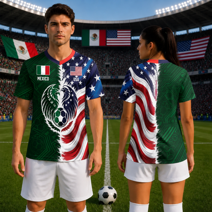 ⚽ Full Half USA Half Mexico Flag Split Print