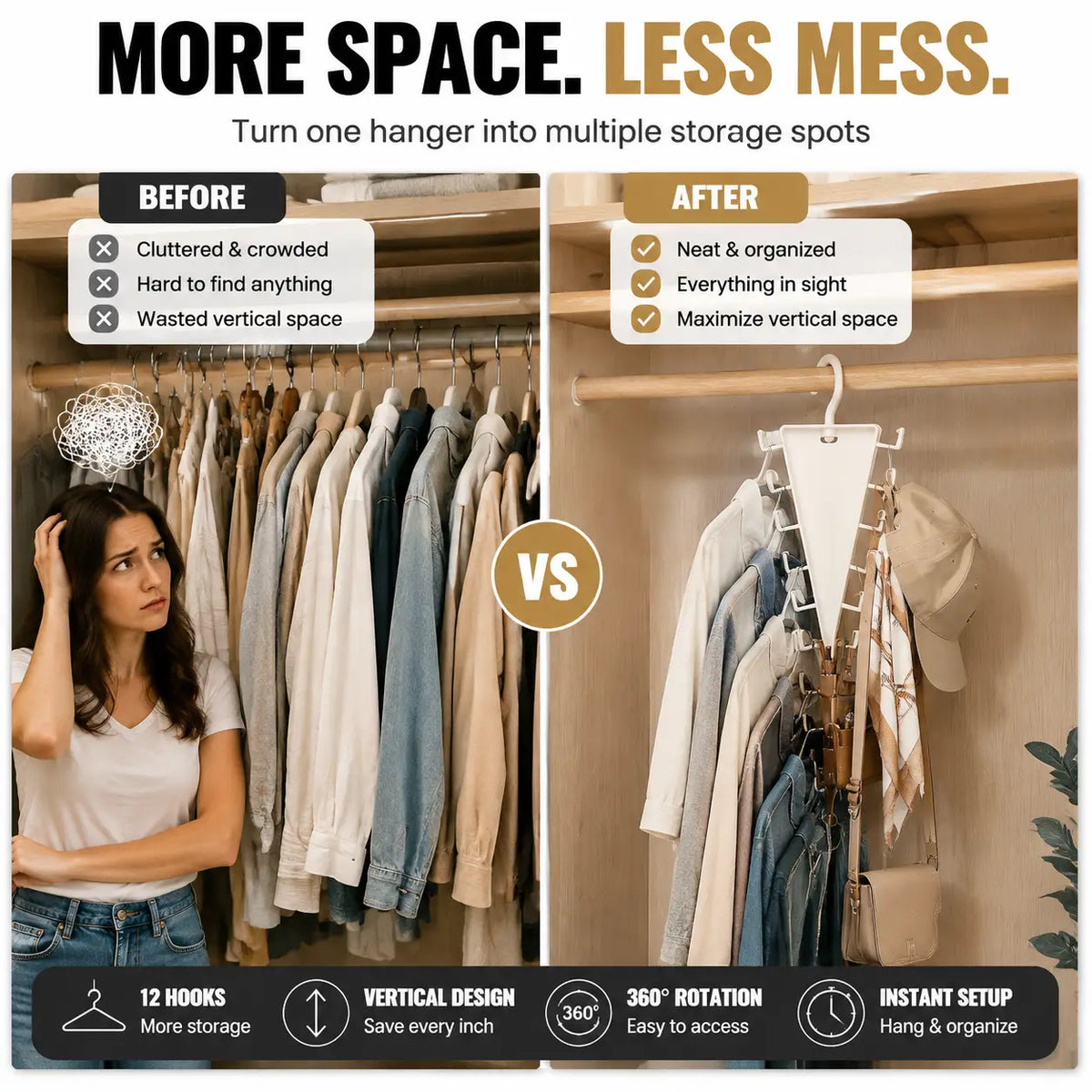 🧥🪝12-Hook Vertical Closet Organizer