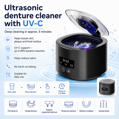🥳2026 HOT SALE🥳💞50K+ SOLD!🦷 Denture Dome Ultrasonic UV-C Cleaner – For a fresher, cleaner denture in just 5 minutes