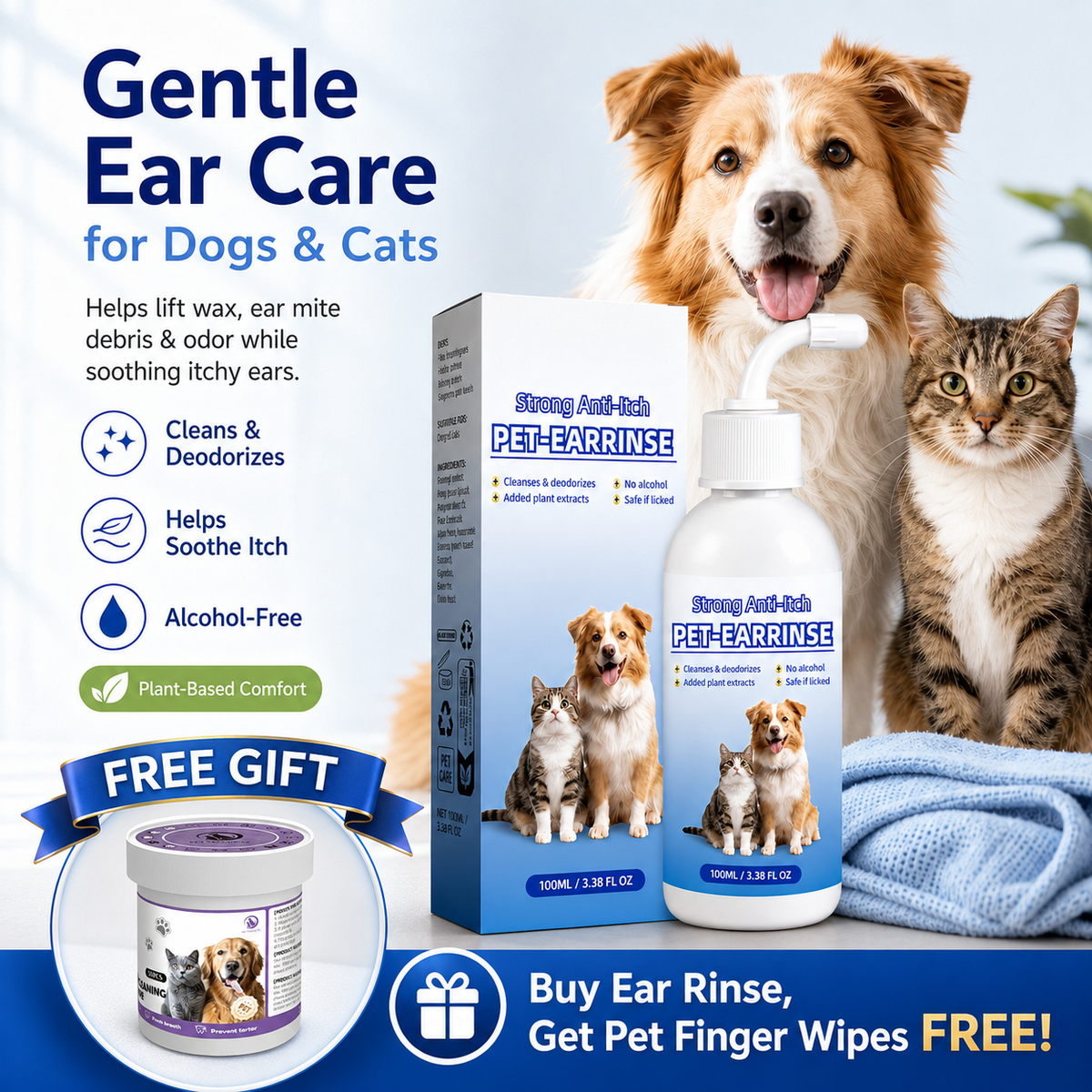 🐶🐱 Pet Ear Cleansing Solution – Clean Away Dirt, Wax & Buildup