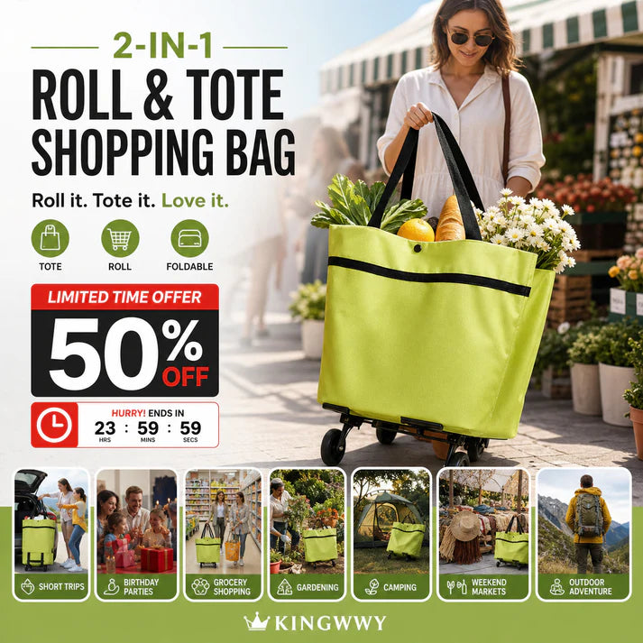 🔥HOT SALE🔥2-in-1 Foldable Shopping Trolley – Sturdy Shopping Bag on Wheels for Supermarket, Market & Travel