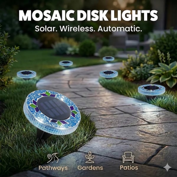 📢Limited Time Offer📢Solar Disk Lights – Handcrafted Mosaic Outdoor LED Waterproof In-Ground & Tabletop Wireless Lighting