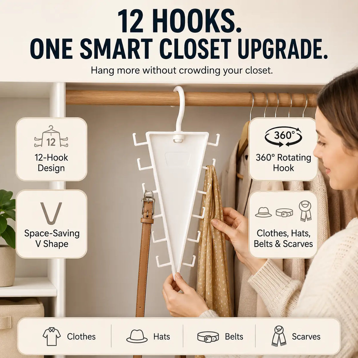 🧥🪝12-Hook Vertical Closet Organizer