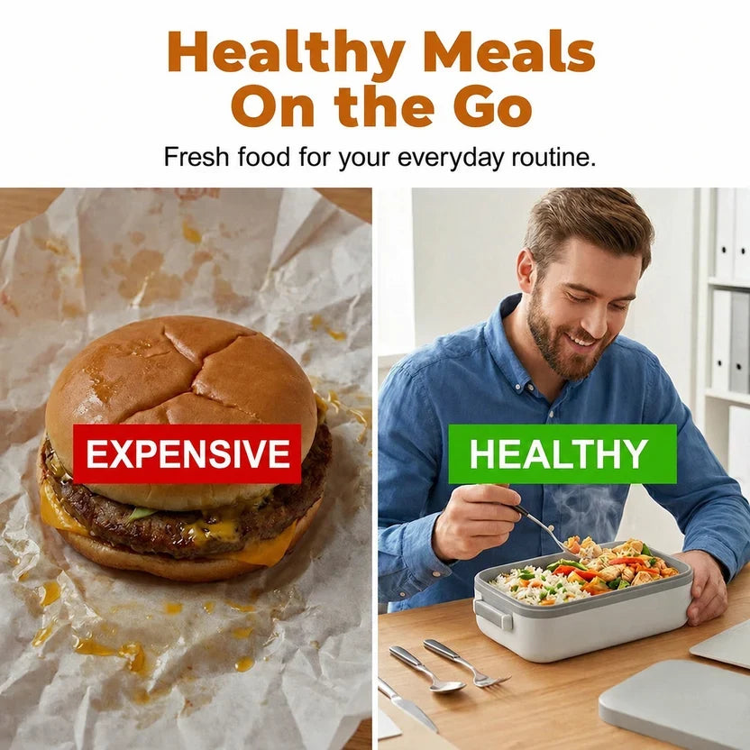 🚨 NO MICROWAVE AT WORK OR SCHOOL? 😩 🍱 STOP SETTLING FOR COLD FOOD! 🔥 Heat Your Lunch Anywhere With a Rechargeable, Leak-Proof Electric Lunch Box.
