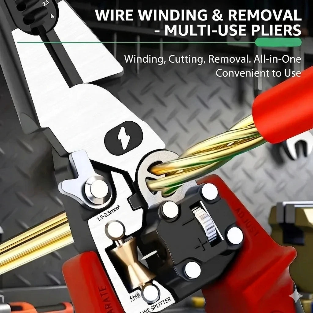 🔧 STOP CARRYING A TOOLBOX FULL OF DIFFERENT TOOLS! 😩 ⚡ 9q EqSSENTIAL FUNCTIONS IN ONE COMPACT PLIER — CUT, STRIP, CRIMP & TEST WIRES FASTER