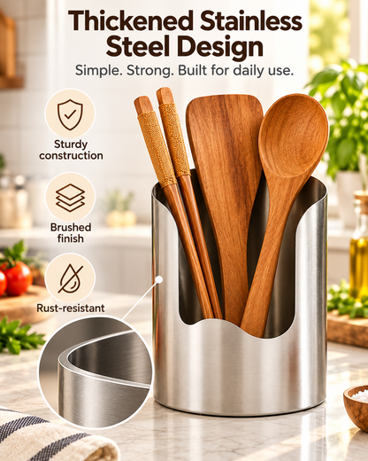 Thickened Stainless Steel Utensil Organizer – Rust-Resistant Countertop Storage Holder