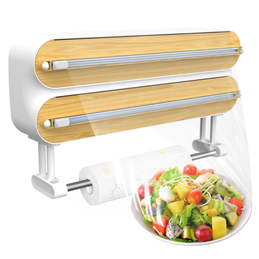 ✨ 3-in-1 Kitchen Wrap Organizer with Cutter – For Plastic Wrap, Foil & Wax Paper