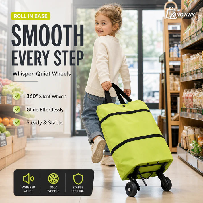 🔥HOT SALE🔥2-in-1 Foldable Shopping Trolley – Sturdy Shopping Bag on Wheels for Supermarket, Market & Travel