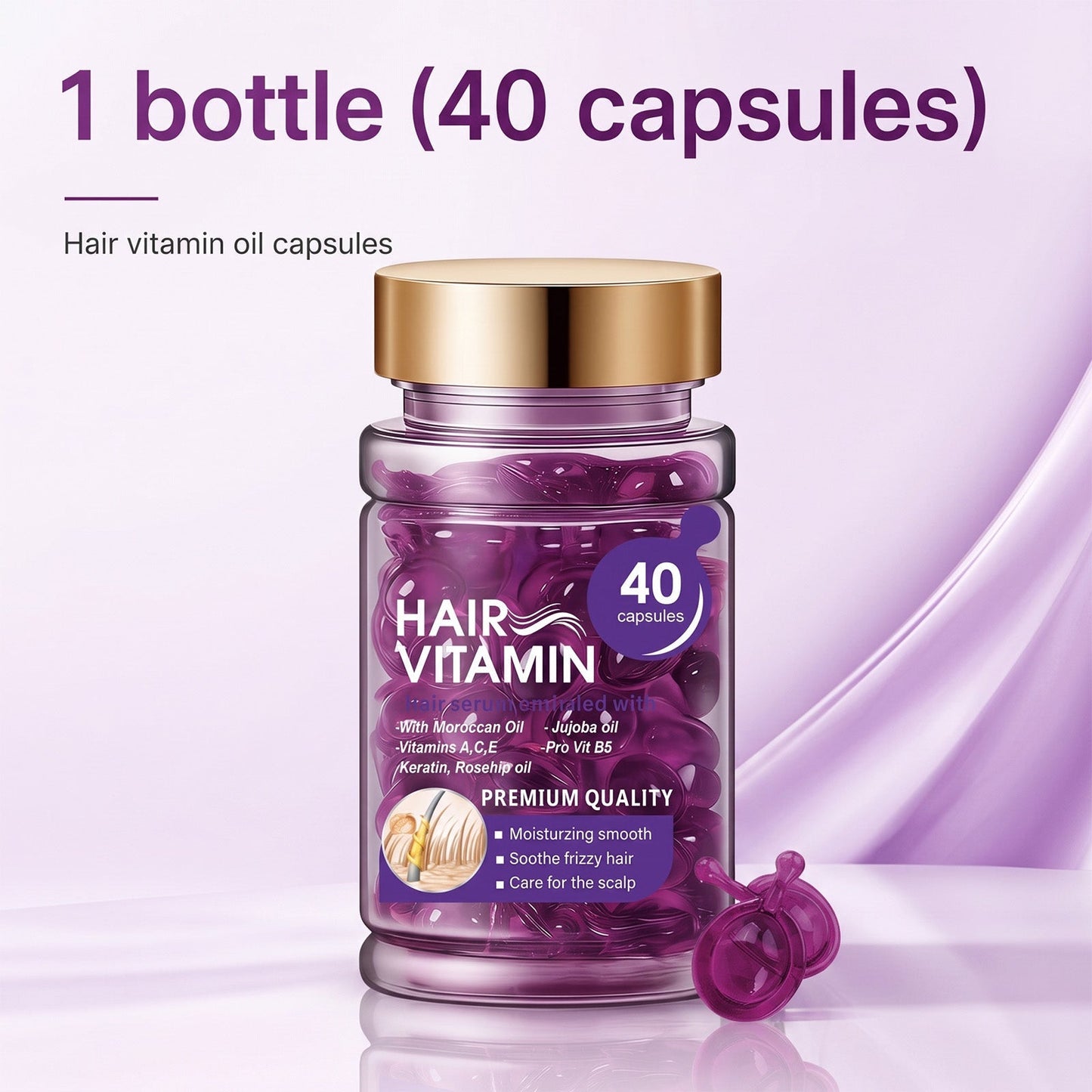 🔥50% OFF🔥Hair Vitamin Capsules Infused with Violet Vitamins & Argan Oil for Color-Treated & Permed Hair Smooths Frizz Restores Silkiness & Shine 40 Capsules.