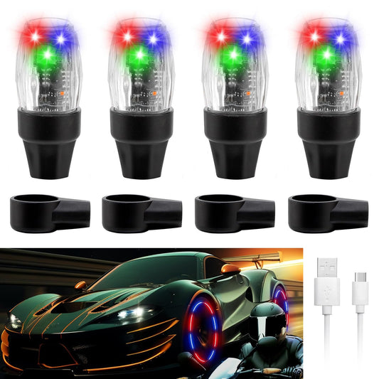 🔥 4-Piece LED Tire Valve Lights – Motion-Activated Wheel Lights