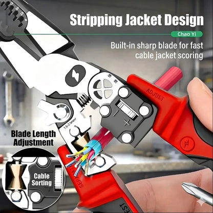 🔧 STOP CARRYING A TOOLBOX FULL OF DIFFERENT TOOLS! 😩 ⚡ 9q EqSSENTIAL FUNCTIONS IN ONE COMPACT PLIER — CUT, STRIP, CRIMP & TEST WIRES FASTER