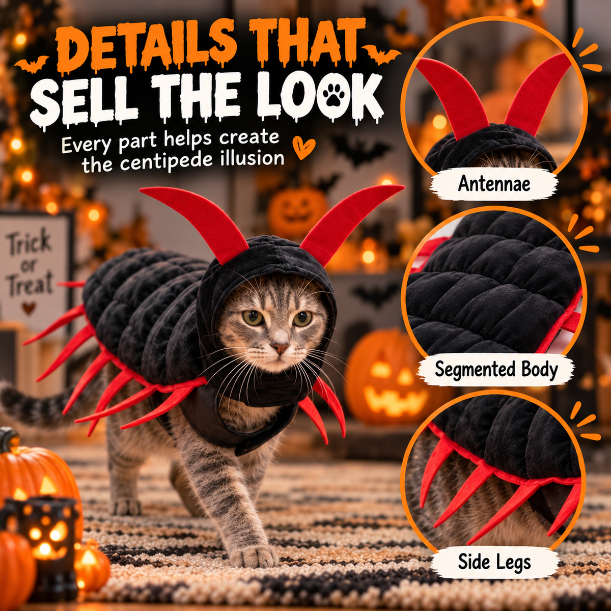 🐱🎃 WANT YOUR CAT TO STEAL THE SHOW THIS HALLOWEEN? 👀🪱 👻 Skip Ordinary Pet Costumes — This Creepy-Cute Centipede Look Is Impossible to Ignore!