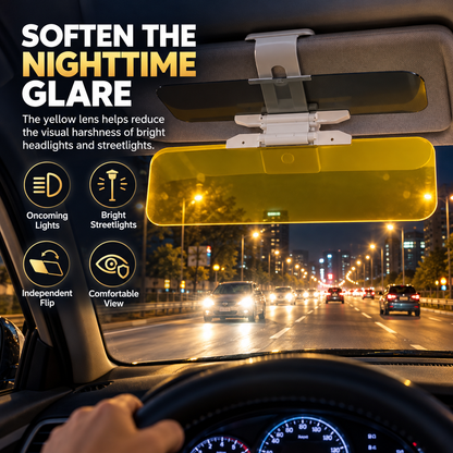 🚗😩 BLINDED BY SUN GLARE DURING THE DAY & HEADLIGHTS AT NIGHT? ☀️🌙 ✨ Upgrade Your Drive With a 2-in-1 Adjustable Visor Extender Designed to Help Reduce Glare Day & Night!