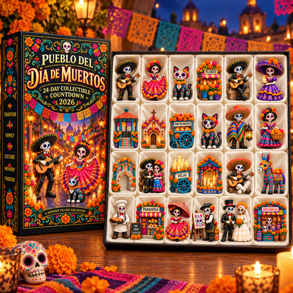 😩 TIRED OF BORING COUNTDOWN CALENDARS? 💀🖤 ✨ 24 DAYS. 24 UNIQUE MINIATURES. 🎁 Discover a New Day of the Dead Surprise Every Day!