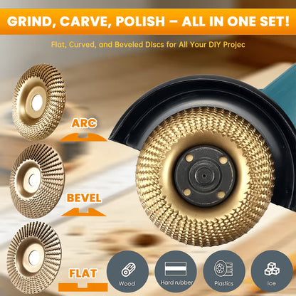 🎉🛠️3PCS Wood Carving Disc Set, 4 Inch Wood Cutting Discs for Angle Grinder