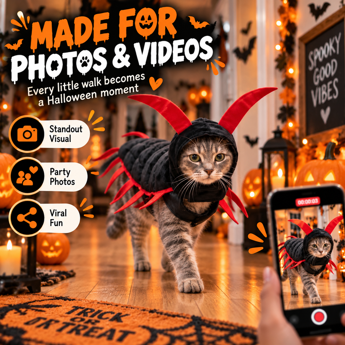 🐱🎃 WANT YOUR CAT TO STEAL THE SHOW THIS HALLOWEEN? 👀🪱 👻 Skip Ordinary Pet Costumes — This Creepy-Cute Centipede Look Is Impossible to Ignore!