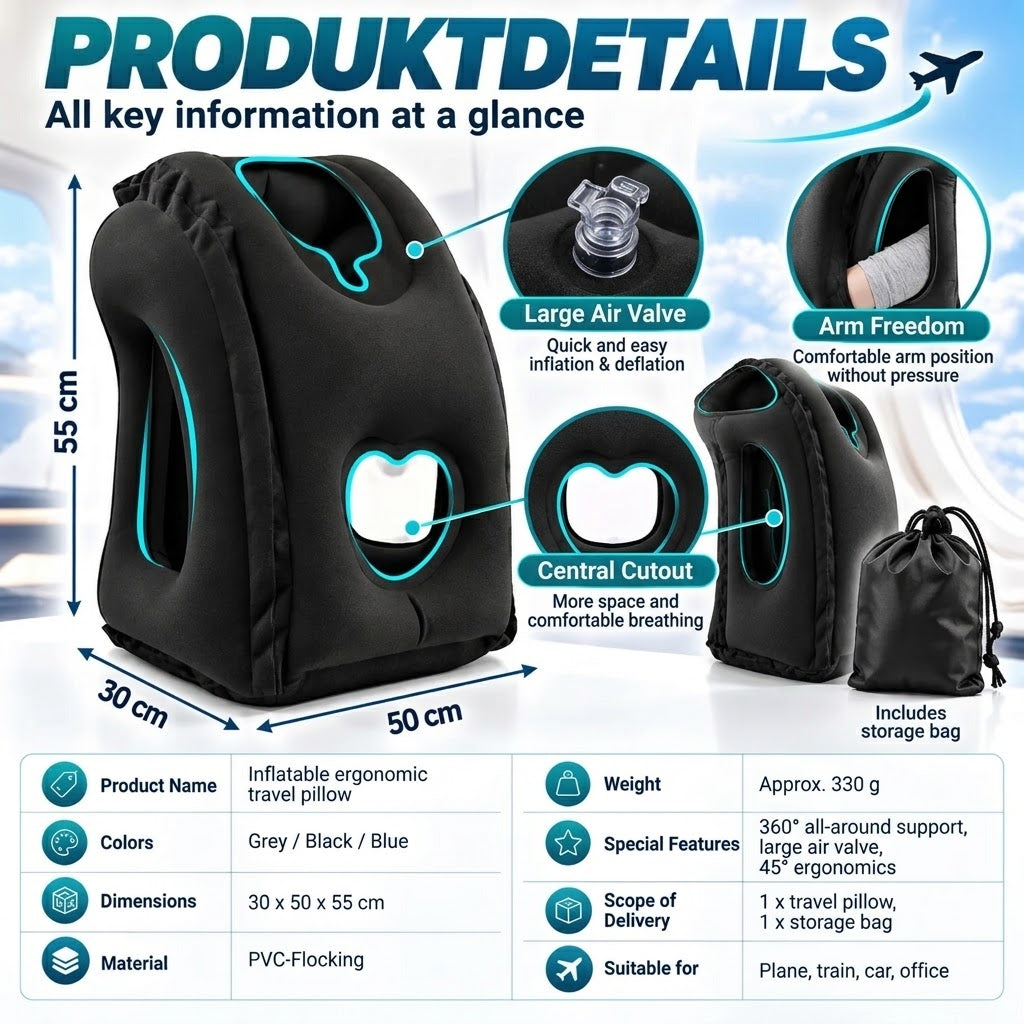 ✈️😴 Struggling to Sleep on Long Flights or Road Trips? Save 50% on This Inflatable Ergonomic Travel Pillow for Better Neck Support & Comfortable Rest Anywhere! 🧳💤
