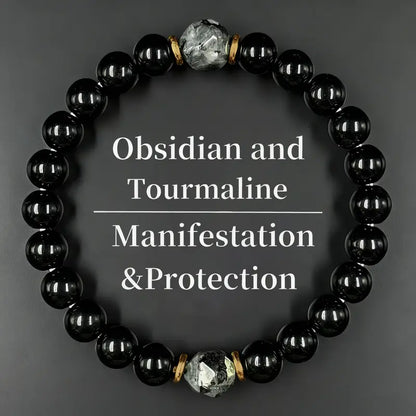 🎁8mm Obsidian (Self-awareness, absorbing negative energy) and Black Tourmaline (Blocking external negative energy, stabilizing the inner self) Bracelet — Natural Crystal Beads.💎