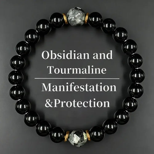 🎁8mm Obsidian (Self-awareness, absorbing negative energy) and Black Tourmaline (Blocking external negative energy, stabilizing the inner self) Bracelet — Natural Crystal Beads.💎