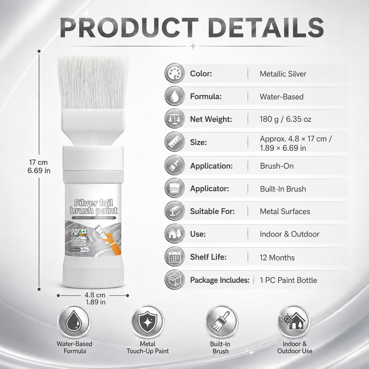 ✨New Arrival✨🖌️🏠Water-Based Metallic Silver Paint with Built-in Brush💥👍