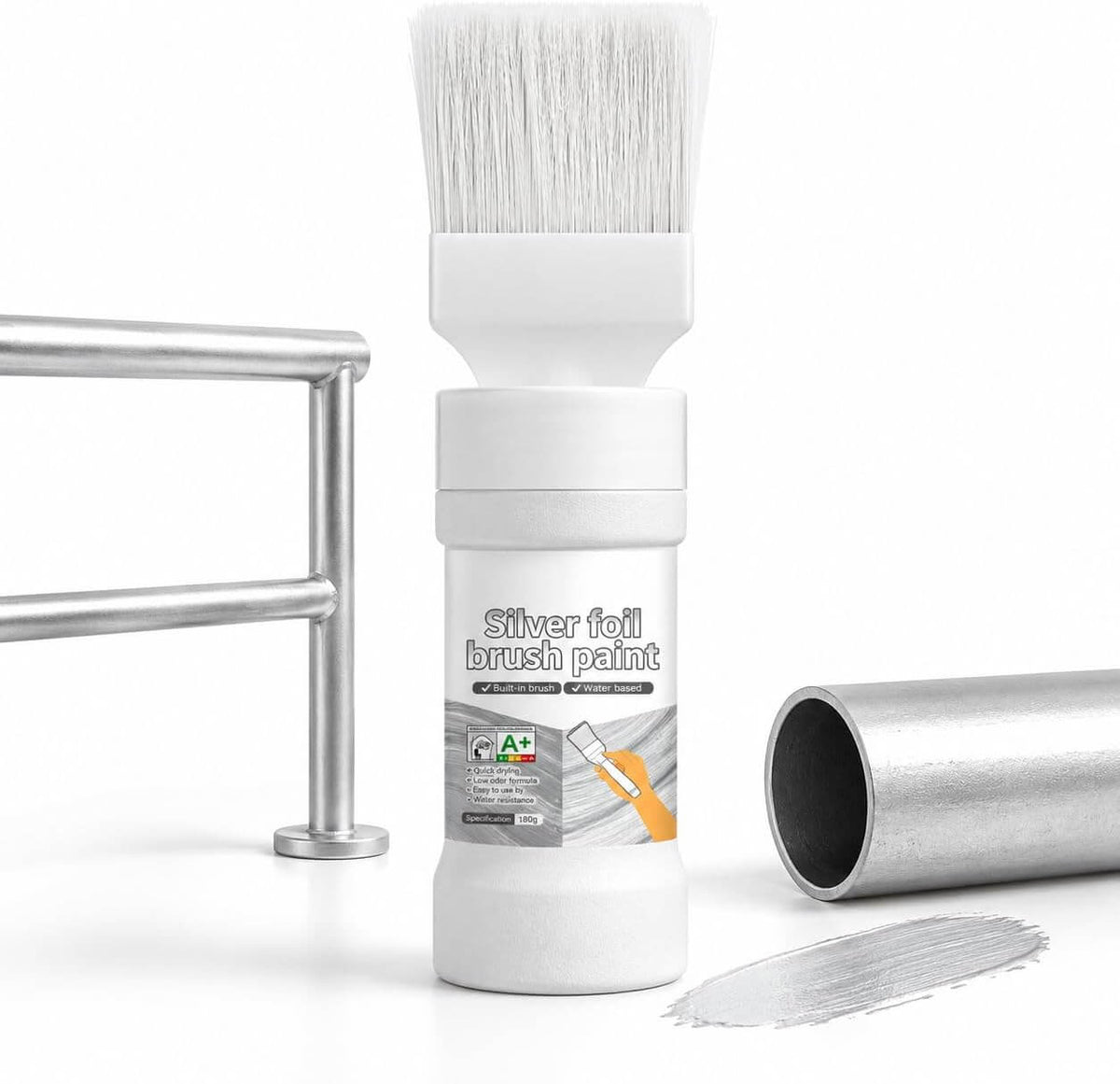 ✨New Arrival✨🖌️🏠Water-Based Metallic Silver Paint with Built-in Brush💥👍