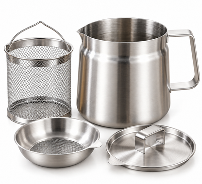 304 Stainless Steel Oil Pot with Frying Basket & Strainer
