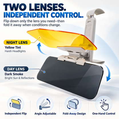 🚗😩 BLINDED BY SUN GLARE DURING THE DAY & HEADLIGHTS AT NIGHT? ☀️🌙 ✨ Upgrade Your Drive With a 2-in-1 Adjustable Visor Extender Designed to Help Reduce Glare Day & Night!