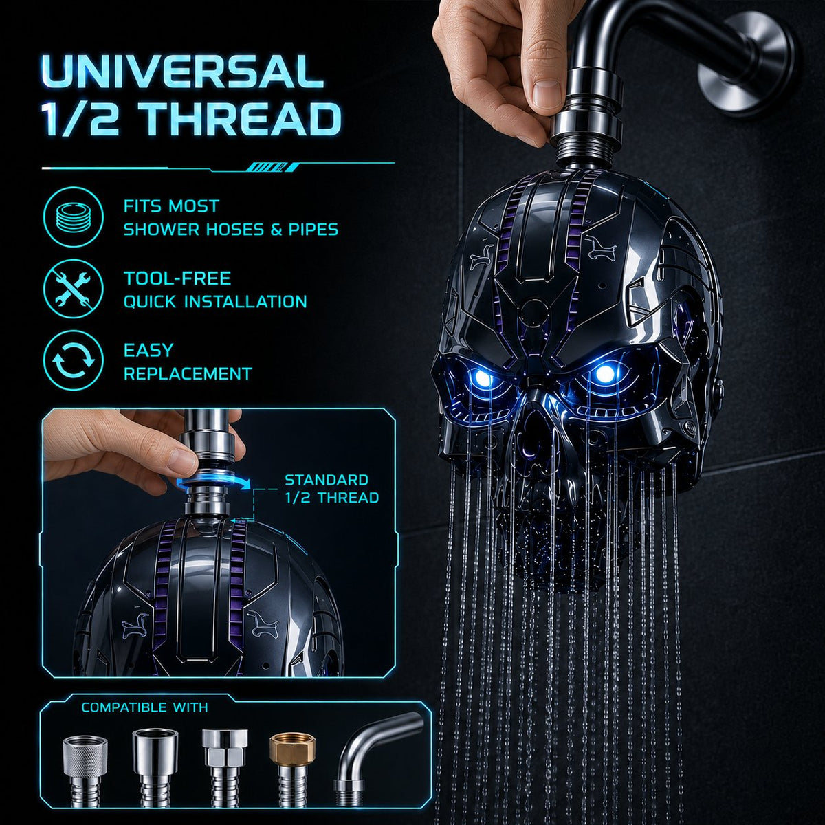😩 BORING SHOWER? YOUR BATHROOM DESERVES MORE! 🚿👾 ⚡ Add CYBERPUNK STYLE, COLOR-CHANGING LED LIGHTS & A BOLD SKULL DESIGN TO EVERY SHOWER! 🔥💀
