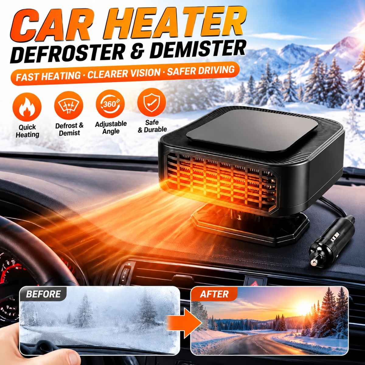 😩 Foggy Windows Blocking Your View? ❄️ Direct Air Where You Need It with This 360° Rotating Car Heater & Defroster! 🚗💨