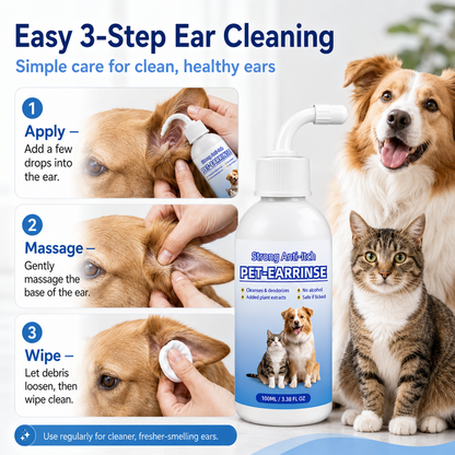 🐶🐱 Pet Ear Cleansing Solution – Clean Away Dirt, Wax & Buildup