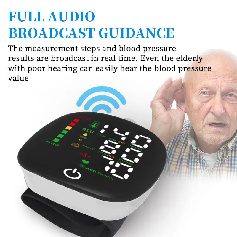 💎(Fewer than a hundred items left!)Digital Wrist Blood Pressure and Blood Glucose Monitor (with voice broadcast, adjustable wristband, dual-user memory function, and large display screen)🔥