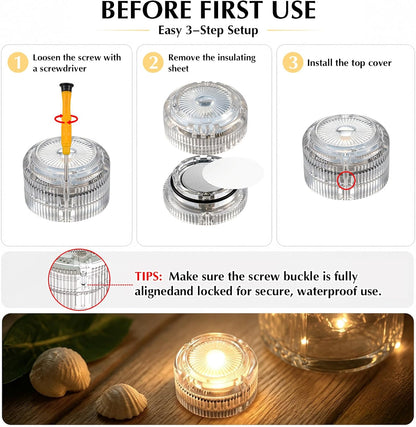 HL Submersible LED Lights,Warm White Mini LED Tea Light,150 Hour Runtime