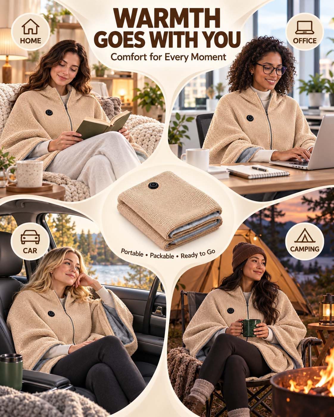 2027 Upgrade Heated Shawl Wraps for Women, Cordless Ceated Blanket