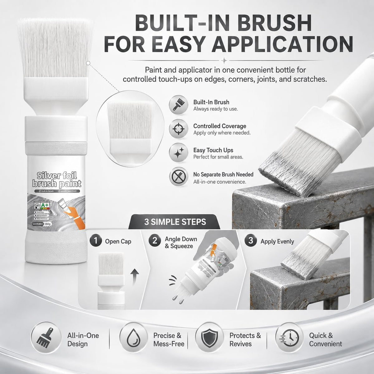 ✨New Arrival✨🖌️🏠Water-Based Metallic Silver Paint with Built-in Brush💥👍
